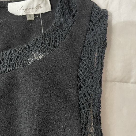 Sugarlips NWT Sleeveless Peplum Blouse Black Size Small Lace Trim Preppy Y2K - Picture 3 of 8